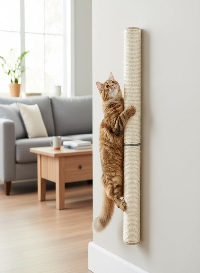 PowerKing Wall Mounted Cat Scratcher, 24" Vertical Sisal Scratching Post for Indoor Cats, Space-Saving Wall Cat Furniture with Natural Jute Rope & Rotatable Design - Image 1